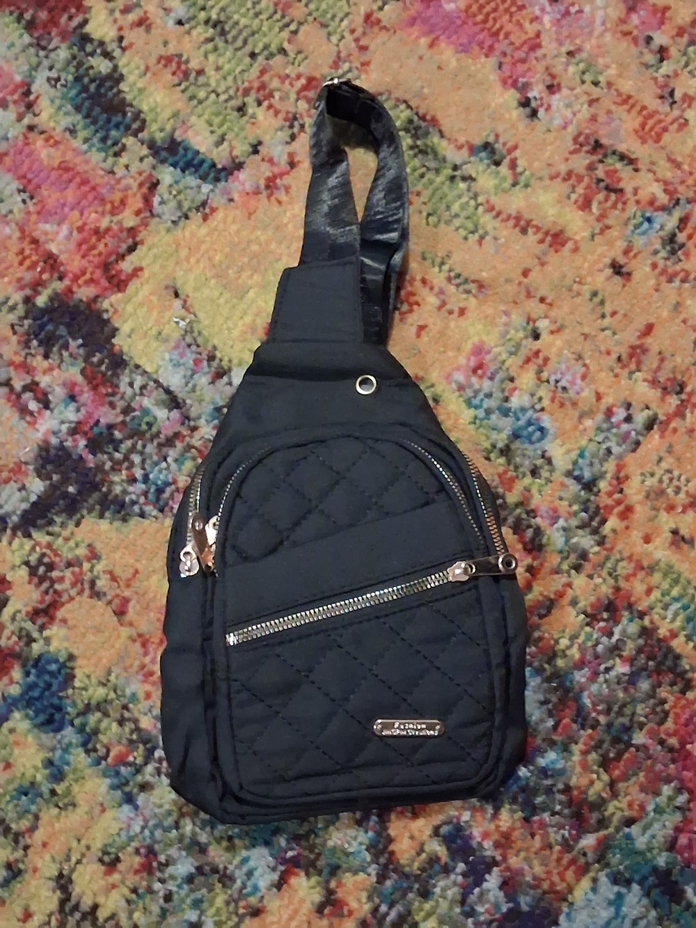 Black Quilted Crossbody Sling Bag - Unbranded
